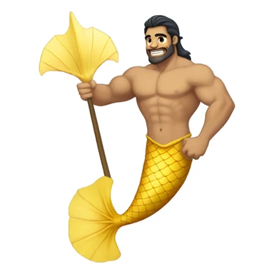 Tan muscular merman with yellow mermaid tail, dark hair and stubble  sticker