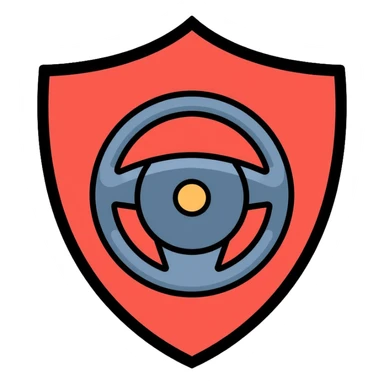 a steering wheel inside of a shield representing safe driving sticker
