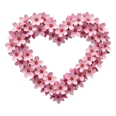 shape of a heart made of tiny glittering pink sakura flowers sticker