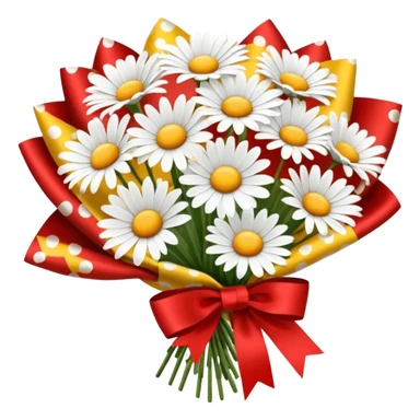bouquet of daisy with bow and wrapping paper sticker