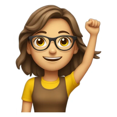 european girl with glasses, yellow t-shirt and brown hair celebrating arms up sticker