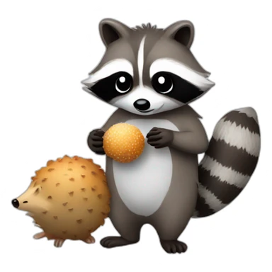 raccoon making snowballs with hedgehog eating meat on it  sticker