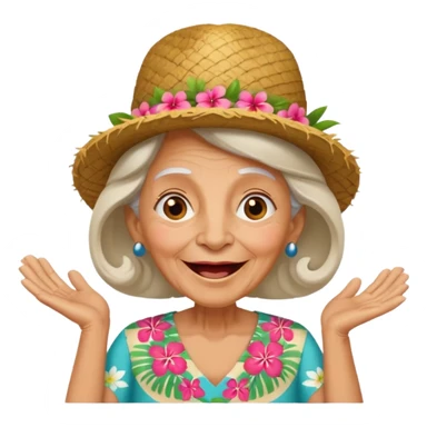 excited old woman wear Hawaii's hat version sticker