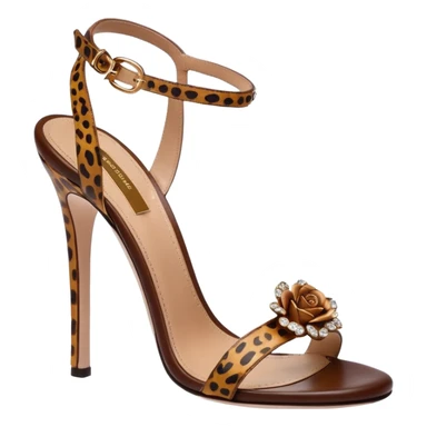 Realistic isolated, Dolce & Gabbana Brown Leopard Crystal Roses Sandals Shoes, side view  sticker