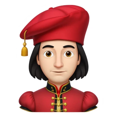 lord farquad avec un chapeau rouge plat sur le dessus, il a un vêtement rouge avec des manches bouffantes sticker