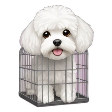 White maltipoo with cage sticker