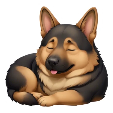 Cinematic Meme-Worthy Chubby Sleeping German Shepherd Portrait Emoji, Head resting peacefully with a blissful smile, showcasing a delightfully chubby build and a luxuriously thick tan and black coat, eyes shut in a serene nap, Simplified yet hilariously endearing features, highly detailed, glowing with a soft, drowsy light, high shine, relaxed and utterly lovable, stylized with an air of playful laziness, bright and heartwarming, soft glowing outline, capturing the essence of a comically sleepy guardian, so meme-worthy it feels like it could instantly become the next viral sensation of adorable slumber! sticker