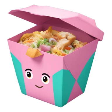 Multi colored Pastel Chinese food takeout box with kawaii eyes  sticker