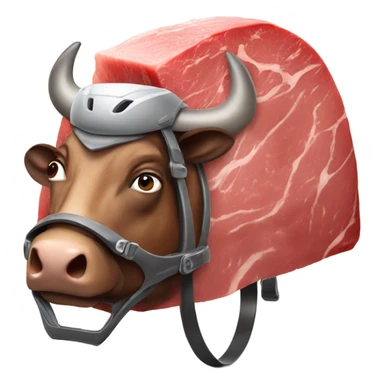 Beef steak wearing a bicycle helmet sticker