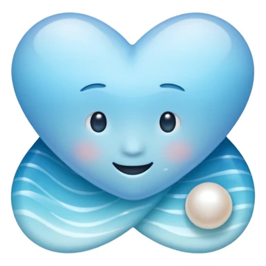 Light blue seashore emoji, pearl texture, soft gradient, smooth curves, glossy finish sticker