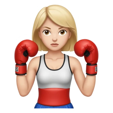 white woman emoji with boxing gloves, standing, ready to fight sticker