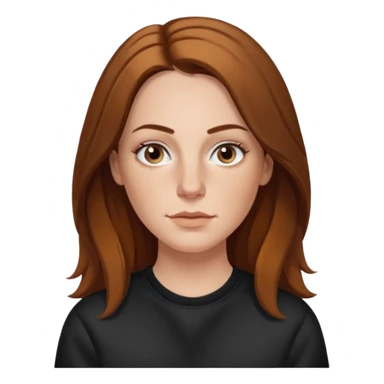 A 38 year old white woman with long brunette hair parted in the middle. She has her nose pierced. Her nose is medium sized. She has brown eyes. She has freckles and is wearing a black sweatshirt sticker