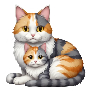 full body colourful light patched calico + white tabby cat cuddling a grey and white cat  sticker