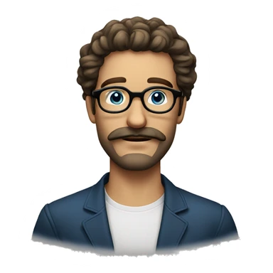 dutch guy with round glasses blue eyes long wavy hair moustache chin beard-circular glasses sticker