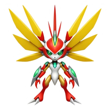 Cute Cool Edgy Shiny Futuristic Ethereal Legendary Kartana-Digimon-Scizor-hybrid full body sticker