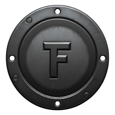 Minimal emoji, gothic metal coin made of black steel, engraved number f at the center, ancient industrial aesthetic, worn metal texture, no glow, no neon, flat emoji design, centered, transparent background sticker