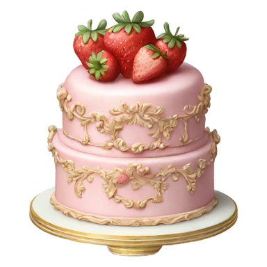 vintage rococo highly detailed pale pink cake with strawberries sticker