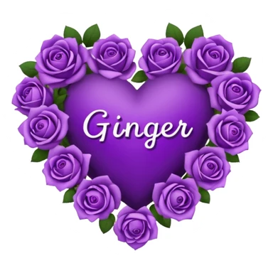 Heart made of purple roses and text in the center that says Ginger  sticker