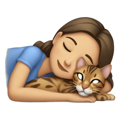 LIGHT skin brunette girl sleeping with bengal cat sticker