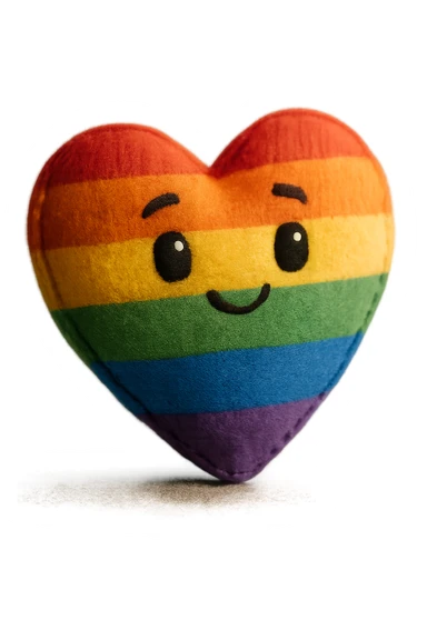 rainbow pride heart, plush portrait style, pastel color palette, no text sticker