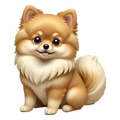 cinematic-[pomeranian]-realistic-full-body-sitting-emoji,-tail-resting-loosely-beside-its-paws,-head-tilted-dramatically, -fluffy-[cream]-fur,-simplified-yet-realistic-focused-features,-highly-detailed,-glowing-with-an-almost-sarcastic-glow sticker