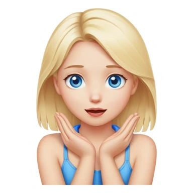 blue eyed blonde girl with hands crossed around neck and tongue out and looking up  sticker