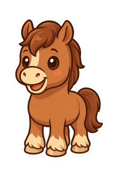 cute cartoon draft horse, chibi stickers style, cute and expressive sticker
