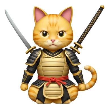 Yellow cat dressed dressed in a samurai armor while in a defensive position  sticker