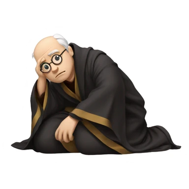 full body Harry Potter in robe laying down looking very stressed  sticker