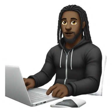 Black-guy-with-dreads-wearing-black-trackstuit-sitting-down-on-chair facing-foward-focused-on-laptop-computer- sticker