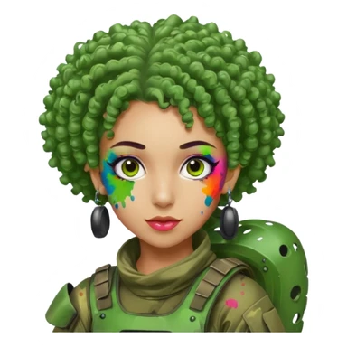 green curly haired painitball player with big earrings guy shot with lots of colors sticker