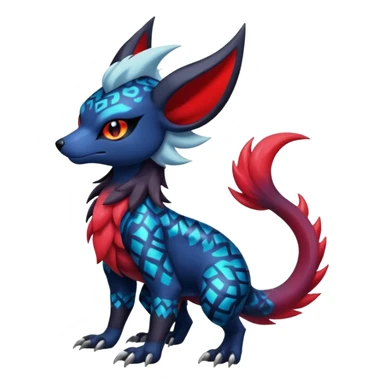 Colorful patterned esoteric shiny glowing scaly scary cool badass edgy Zorua-Absol-Salandit-fusion (full body) sticker