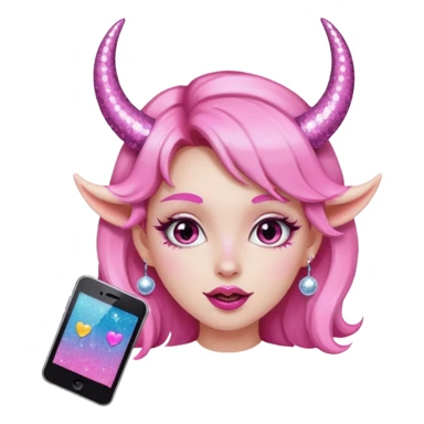 glitter pink girl naughty selfie glitter pink horns sticker