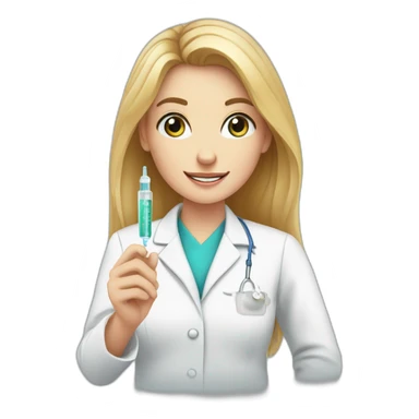 A white girl, a pharmacist, has a medicine syringe in her hand sticker