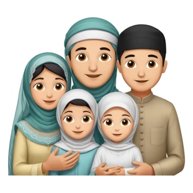 Lebaran. Keluarga terdiri dari Ayah dan ibu, 3 orang anak yang terdiri dari dua anak laki-laki dan seorang anak perempuan yang merupakan anak terkecil. Ibunya menggunakan cadar. sticker