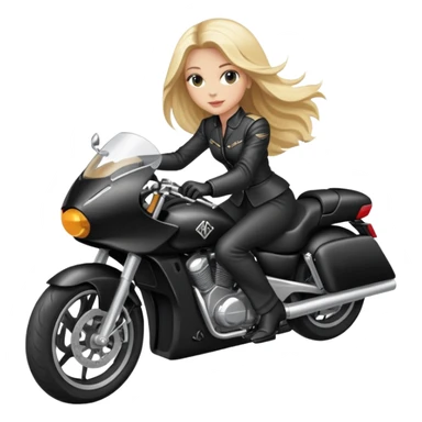Blonde long haired elegant woman on a black racing motorcycle  sticker