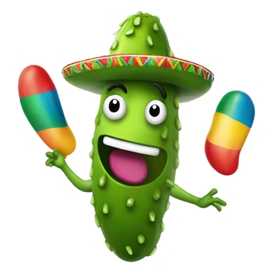 Dancing pickle with a colourful Mexican hat ￼ sticker