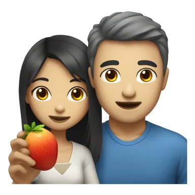 Asian girl giving fruits to white man with blue eyes sticker