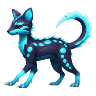 Rare realistic dark-neon glowing bioluminescent edgy badass epic pretty beautiful handsome gorgeous aesthetic colorful vibrant Vernid-Trico-species-Fakemon-creature by LiLaiRa, 4 legs, 1 tail, random markings, (full body) sticker
