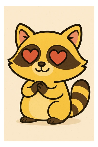 A yellow raccoon with heart-shaped eyes sticker