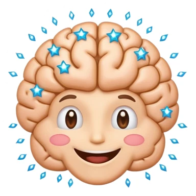 smiling brain with sparkles, flat cartoon emoji style sticker