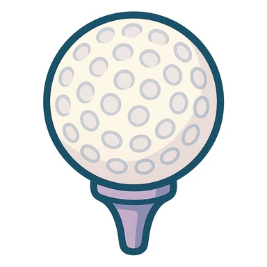 golf ball on a tee stand, icon-color-outlined style, detailed shading, thin clean outlines, soft rounded features, pastel palette #98B5BC #B5B3C1 #C9A3C9 #E4C0CA #F7DCD1 #F7C0AA, Japanese pop art, sticker look, highly detailed, vector clarity, soft lighting, subtle shadows, transparent background sticker