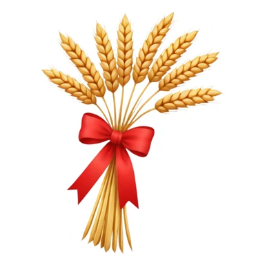 Emoji of a bundle of wheat tied with a ribbon, flat style, simple, white background sticker