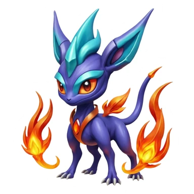 Futuristic volcanic elemental badass cool tough evil Suicune-Bayleaf-Celebi-Pokémon-Fakémon-hybrid-creature sticker