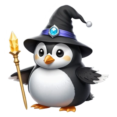 penguin wizard with a pointy hat and magic wand sticker