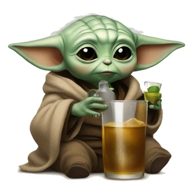 Baby Yoda drinking whiskey sticker