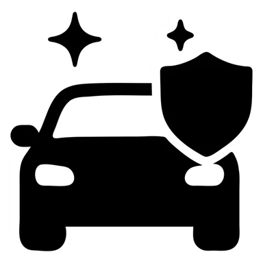 solid filled icon of a car with a shield and sparkles, representing Exterior Ceramic Coating sticker