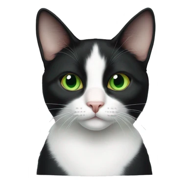 Tuxedo cat, green eyes, clipped ear sticker