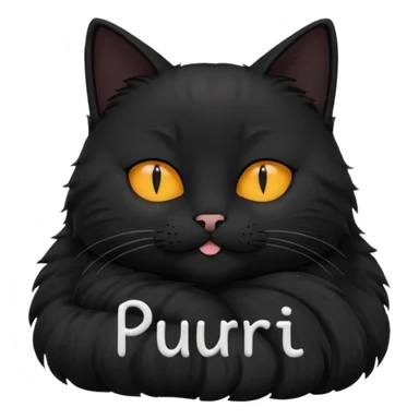 Black cat laying down with eyes closed and the word 'purr' above its head sticker