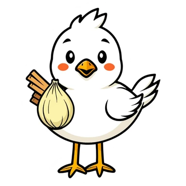 bird with a body like a garlic bulb, cartoonish sticker style sticker